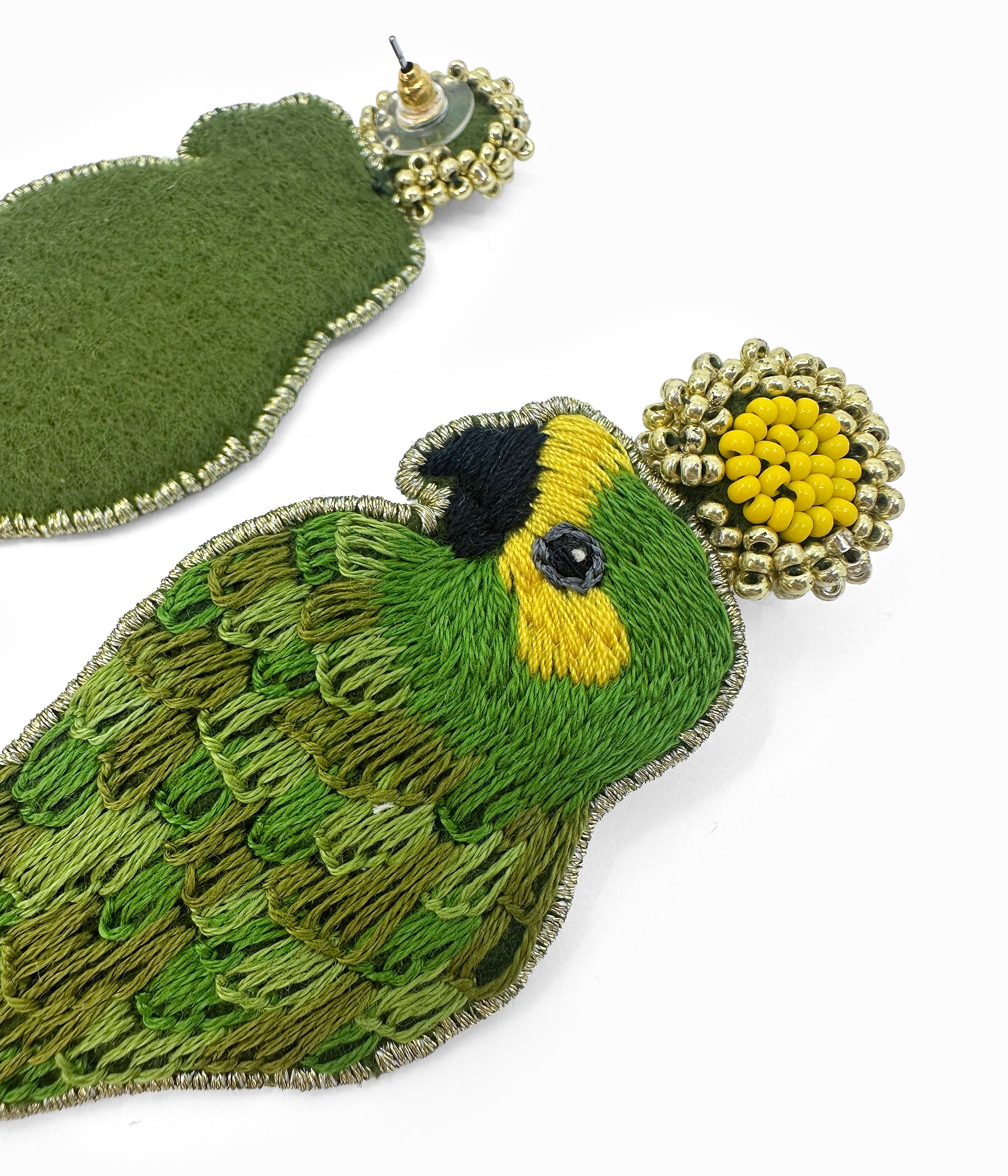 Beaded Green Parrot Earrings