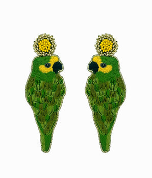 Beaded Green Parrot Earrings