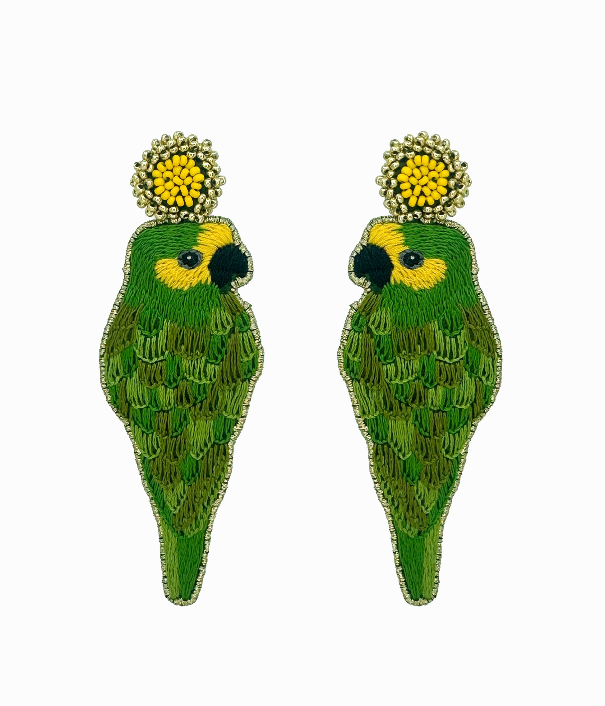 Beaded Green Parrot Earrings