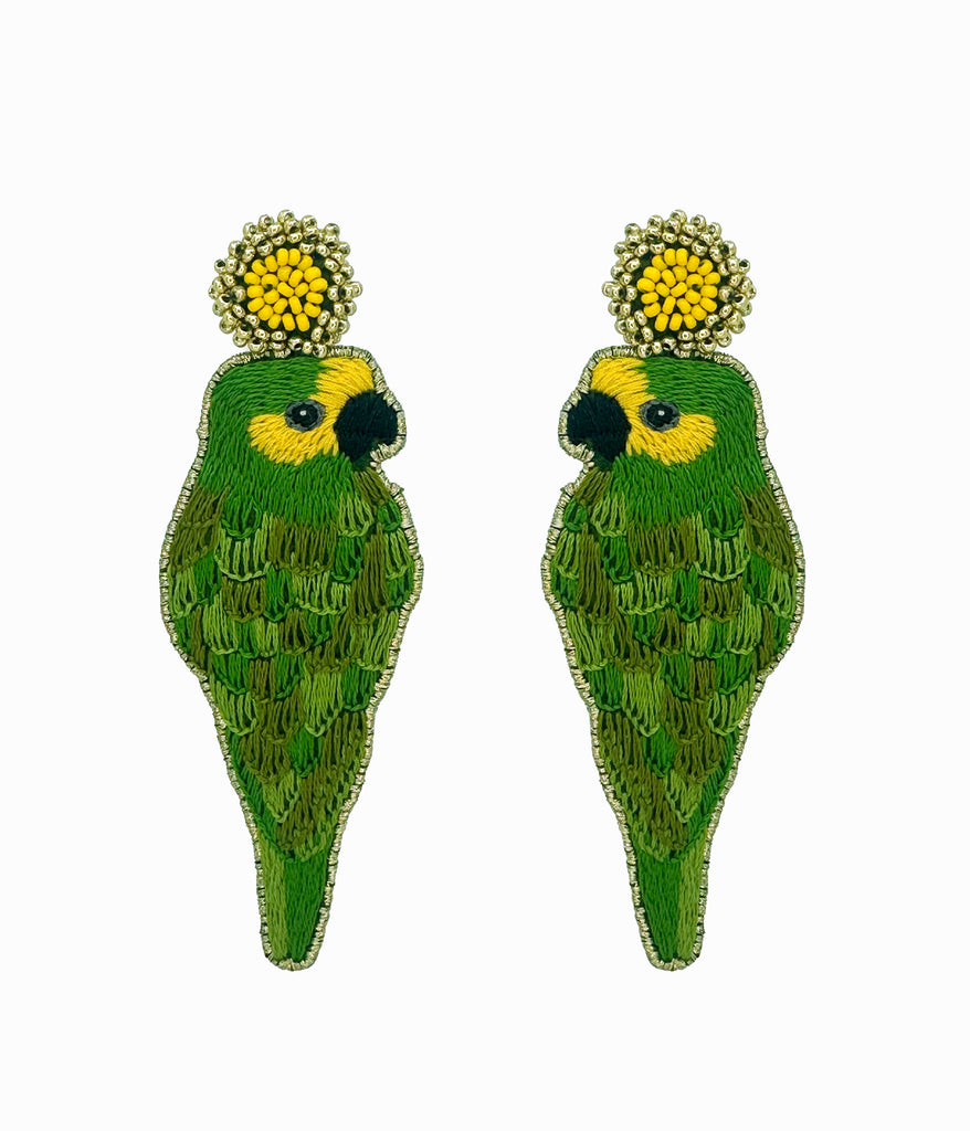 Beaded Green Parrot Earrings
