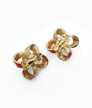 UUNALL STANNARD 1980's Vintage Button Earrings in Gold with Red Enamel