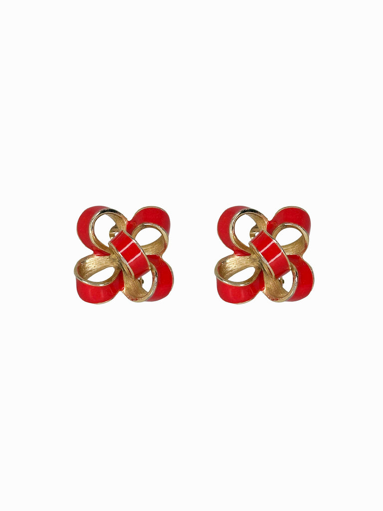 UUNALL STANNARD 1980's Vintage Button Earrings in Gold with Red Enamel
