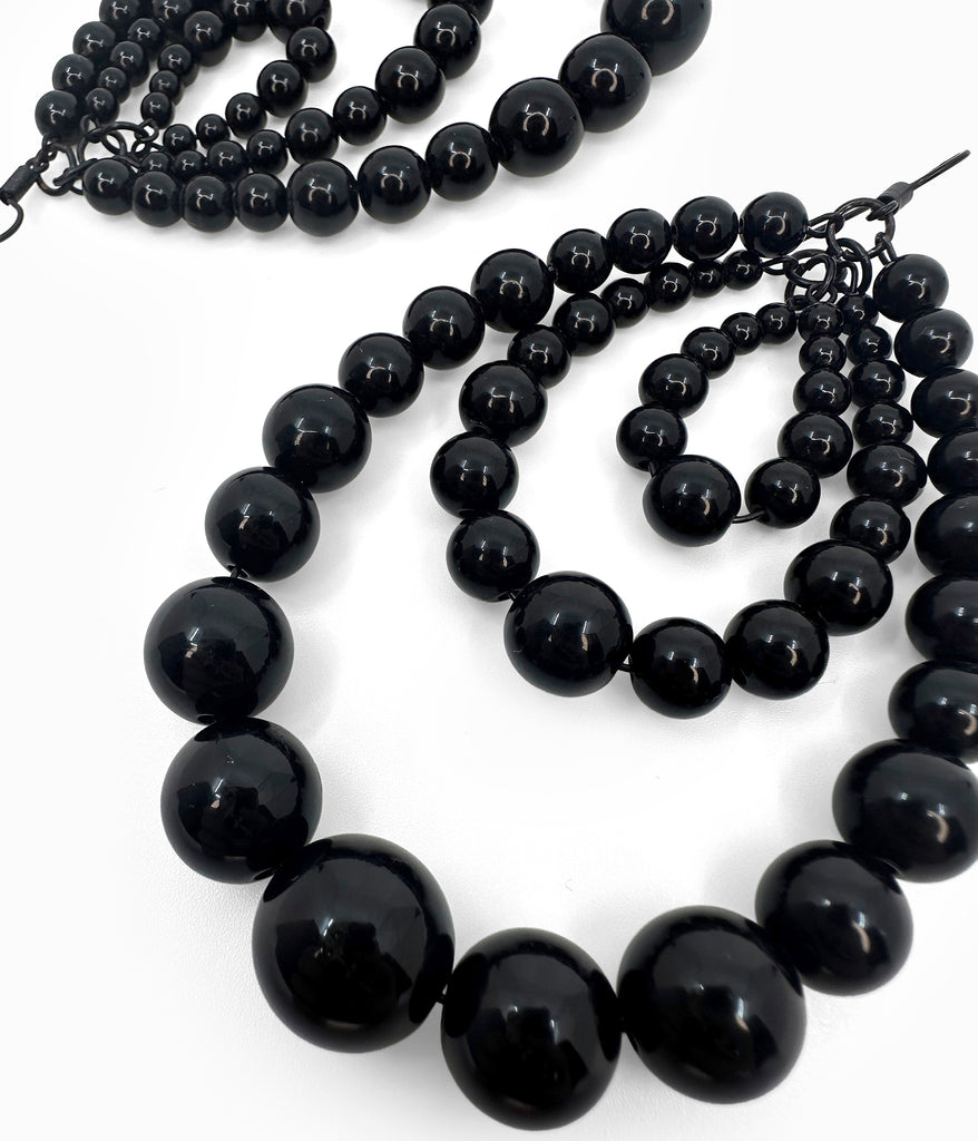 Black Beaded Hoop Earrings
