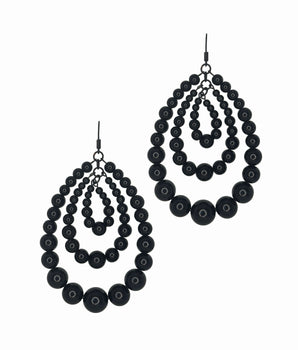 Black Beaded Hoop Earrings