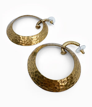 Vintage Hammered Brass Hoop Earrings