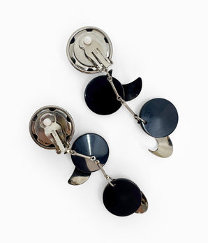 Vinatge Moon Earrings in Stainless Steel and Black Acrylic