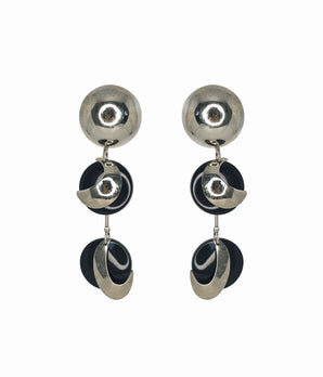 Vinatge Moon Earrings in Stainless Steel and Black Acrylic