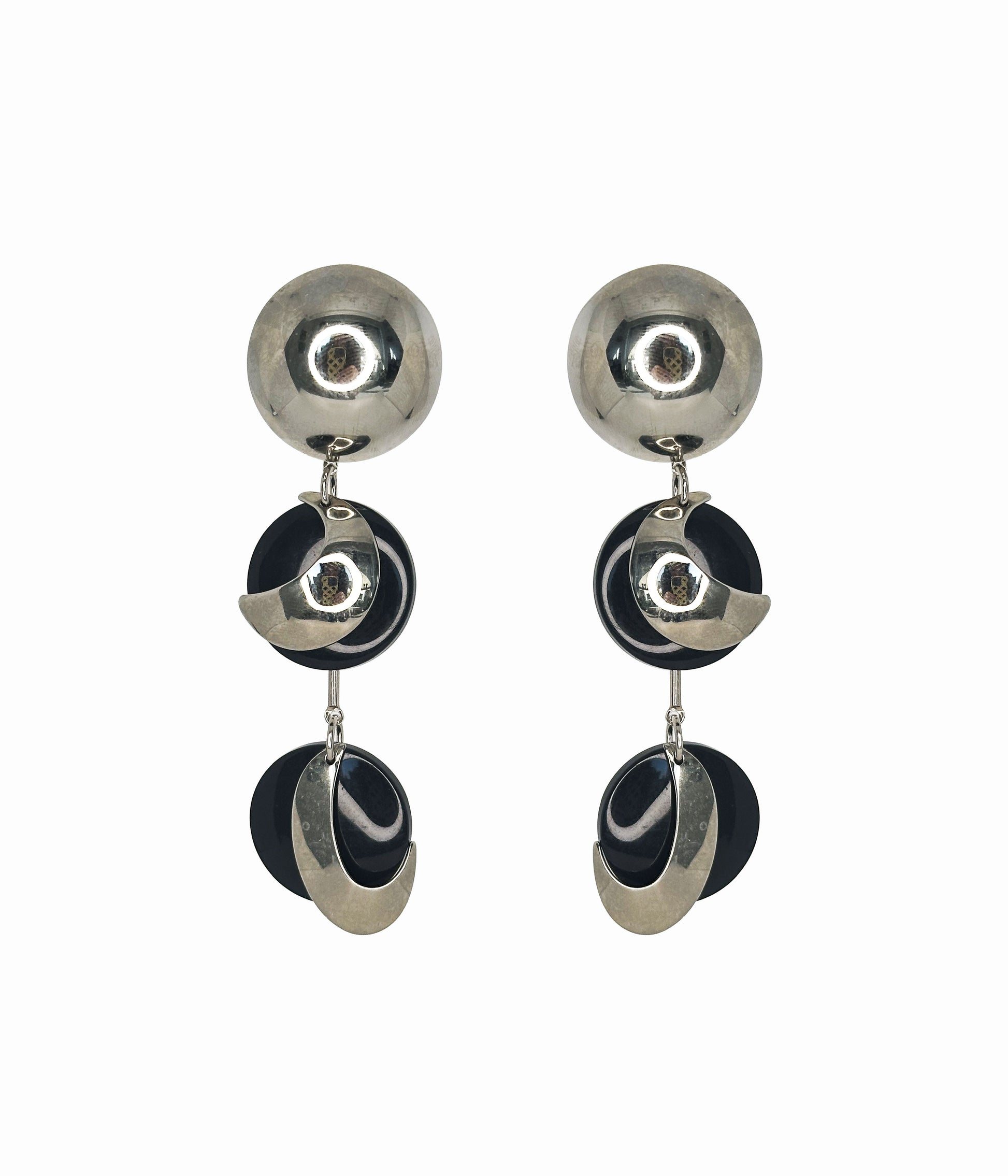 Vinatge Moon Earrings in Stainless Steel and Black Acrylic