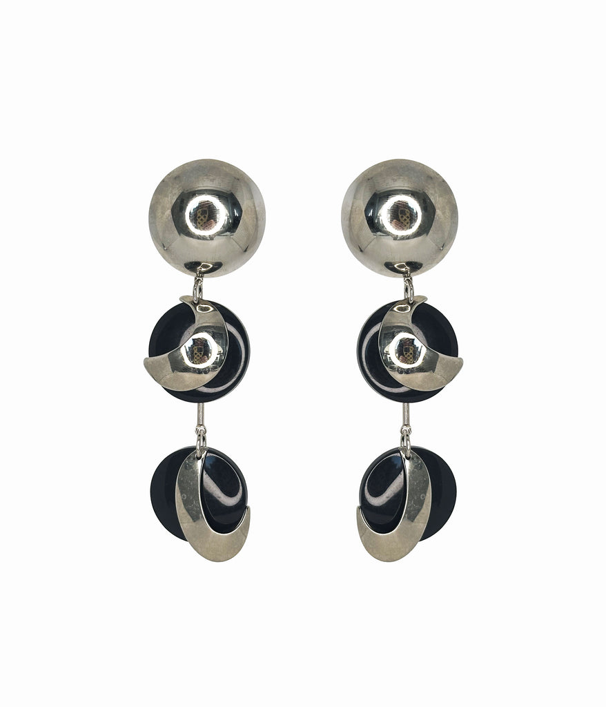 Vinatge Moon Earrings in Stainless Steel and Black Acrylic
