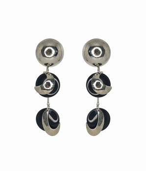 Vinatge Moon Earrings in Stainless Steel and Black Acrylic