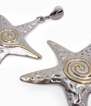 80s Hammered Silver Tone Starfish Earrings