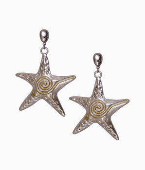 80s Hammered Silver Tone Starfish Earrings
