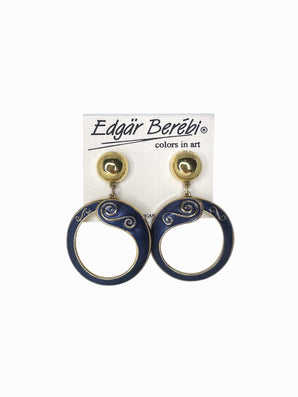 BEREBI 90's Gold & Blue Enameled Door Knocker Earrings