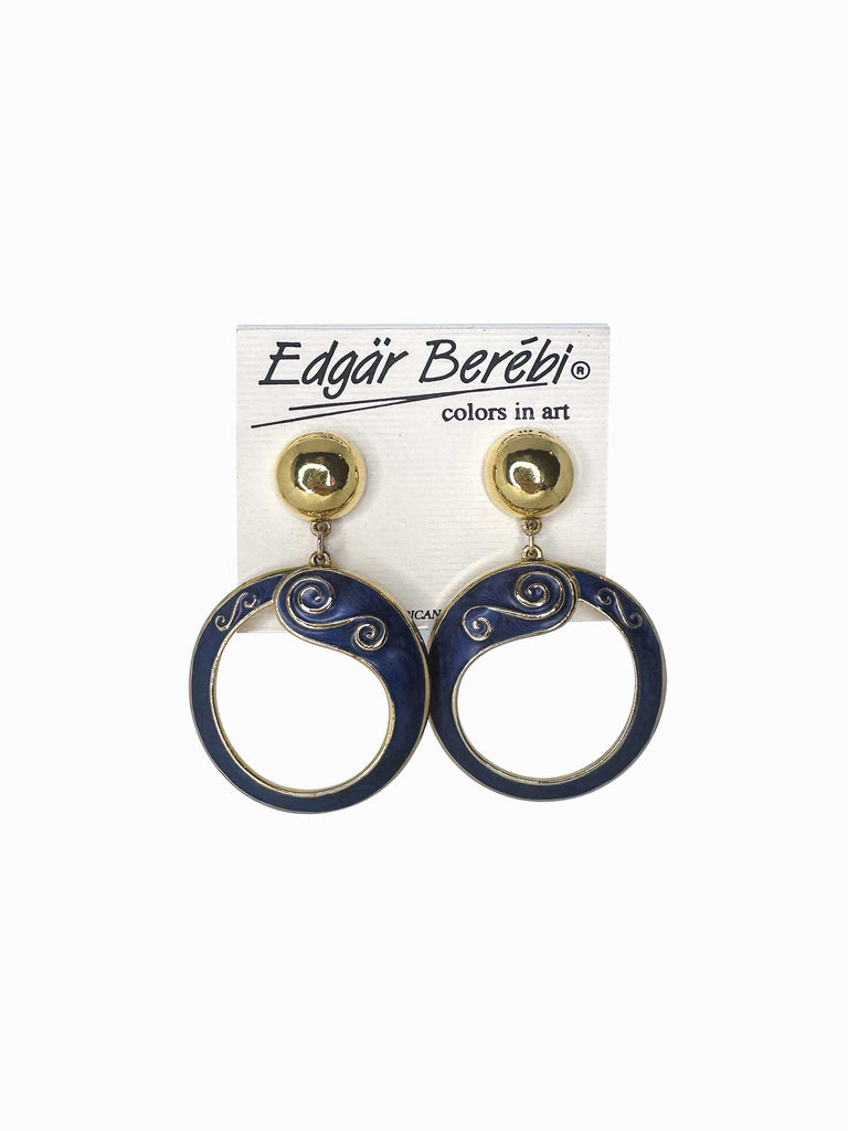 BEREBI 90's Gold & Blue Enameled Door Knocker Earrings