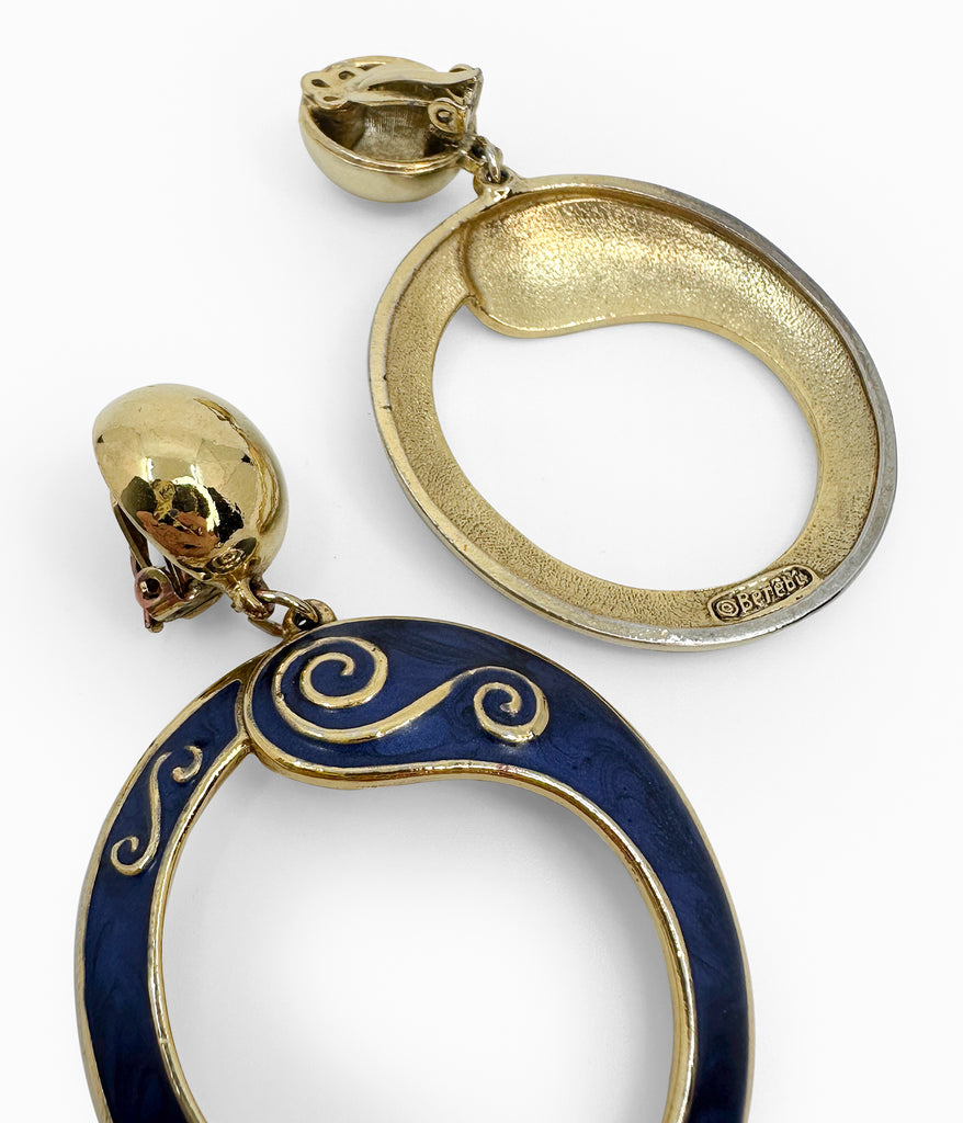 BEREBI 90's Gold & Blue Enameled Door Knocker Earrings