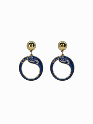 BEREBI 90's Gold & Blue Enameled Door Knocker Earrings