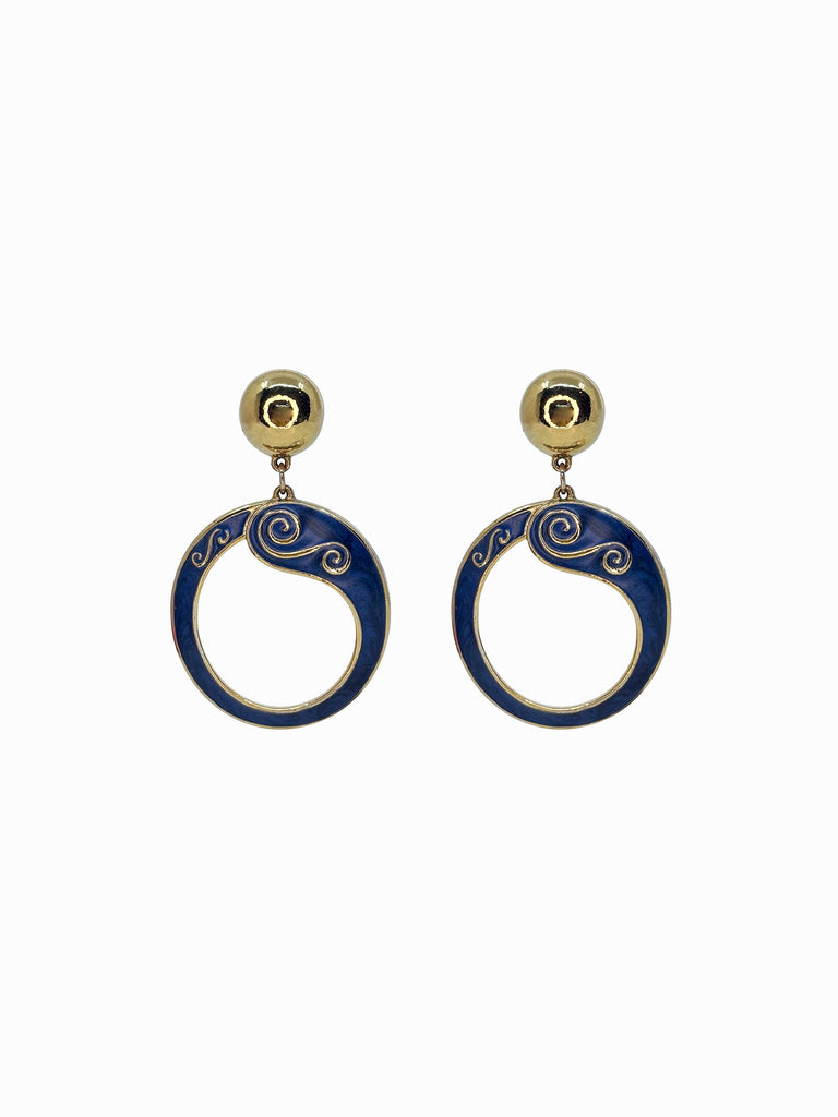 BEREBI 90's Gold & Blue Enameled Door Knocker Earrings