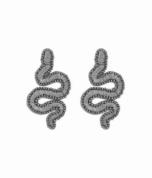 Beaded Silver Snake Earrings