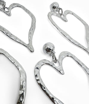 Vintage 80s Brutalist Silver Heart Earrings