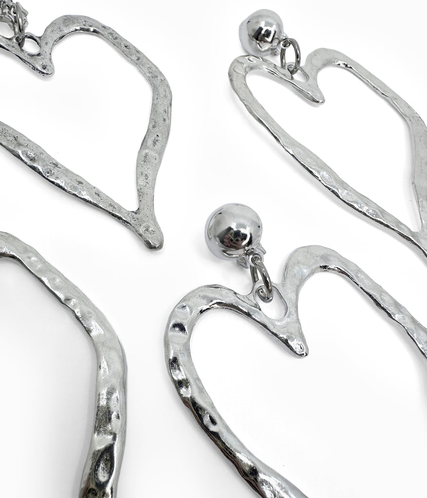 Vintage 80s Brutalist Silver Heart Earrings