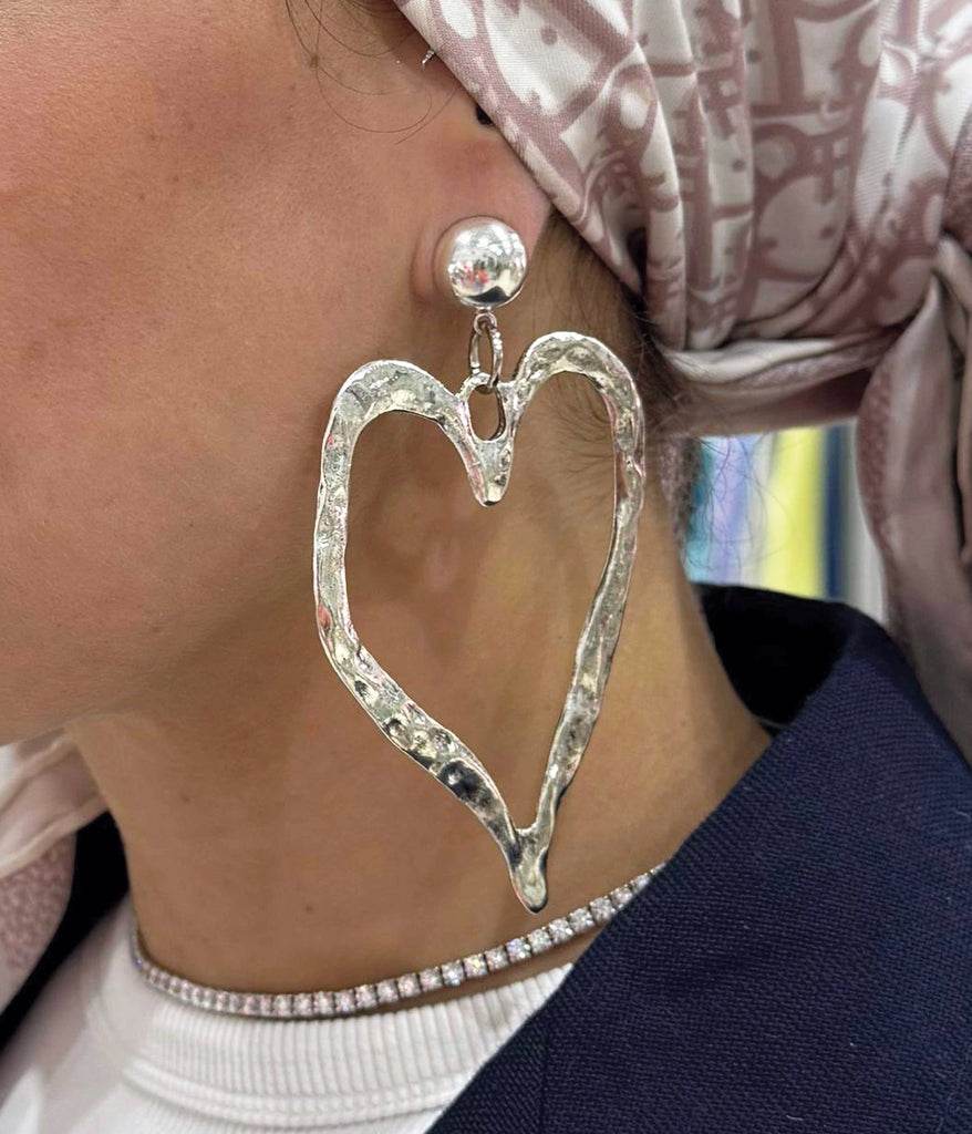 Vintage 80s Brutalist Silver Heart Earrings