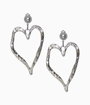 Vintage 80s Brutalist Silver Heart Earrings