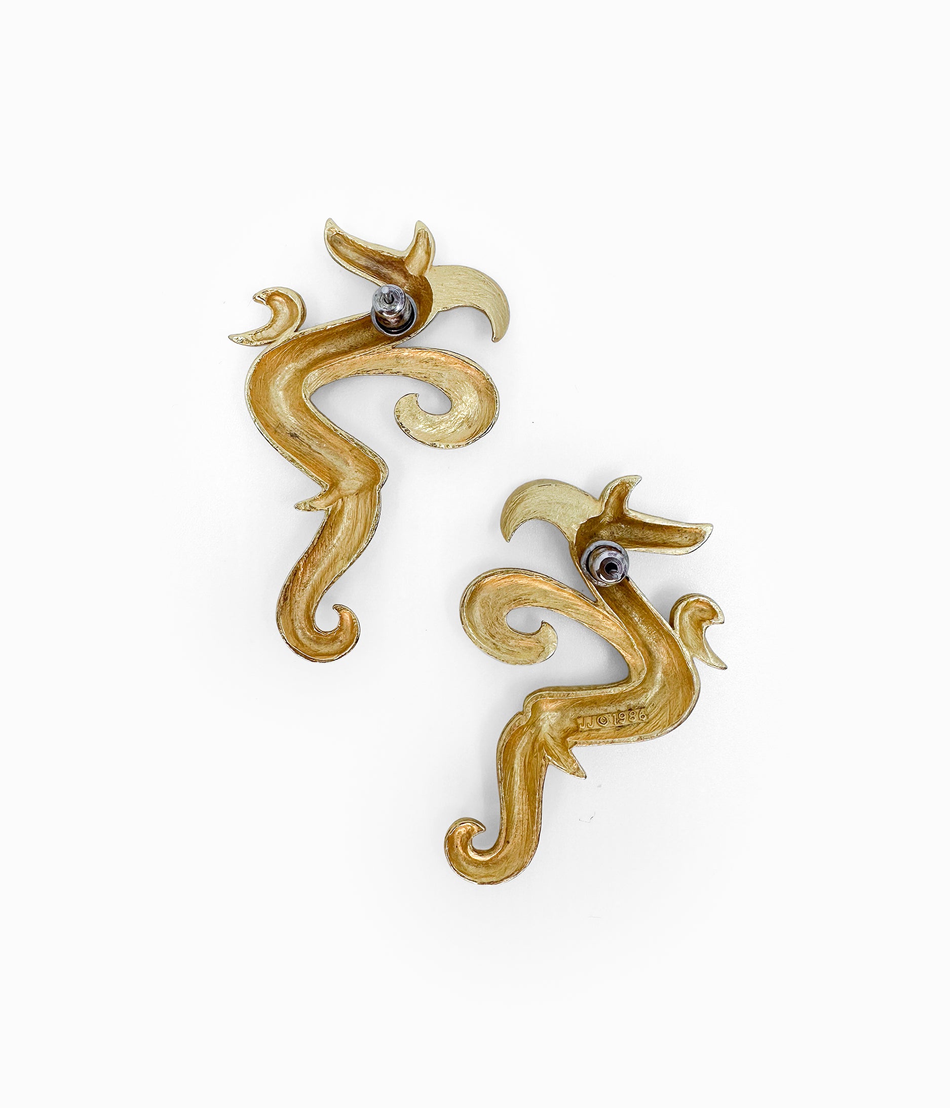 JJ© 1980's Matte Gold Tone Swirly Earrings