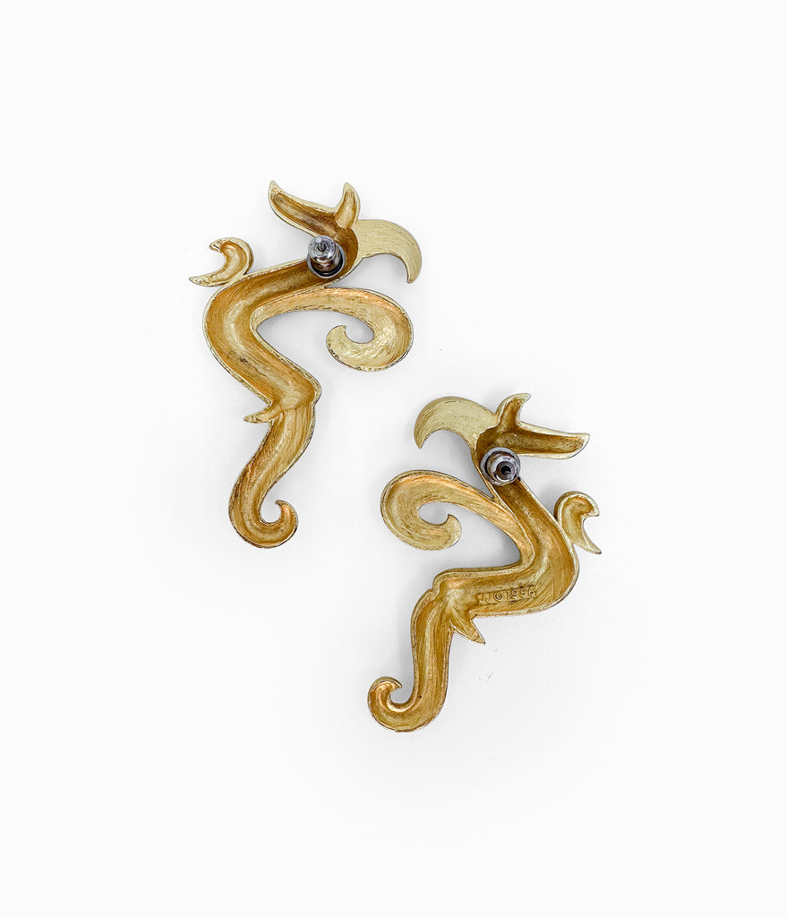 JJ© 1980's Matte Gold Tone Swirly Earrings