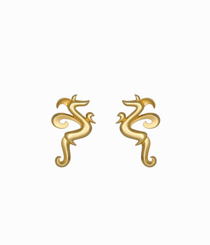 JJ© 1980's Matte Gold Tone Swirly Earrings