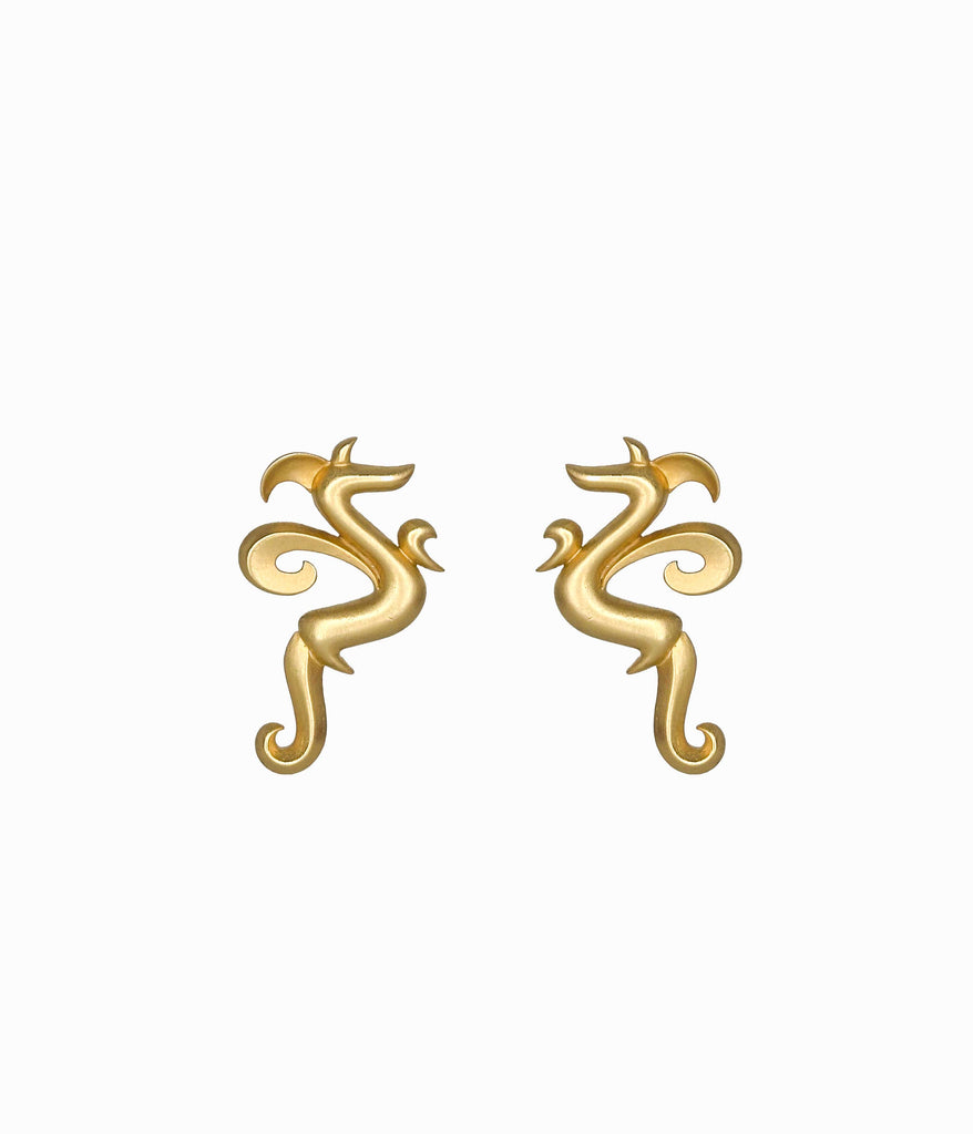 JJ© 1980's Matte Gold Tone Swirly Earrings