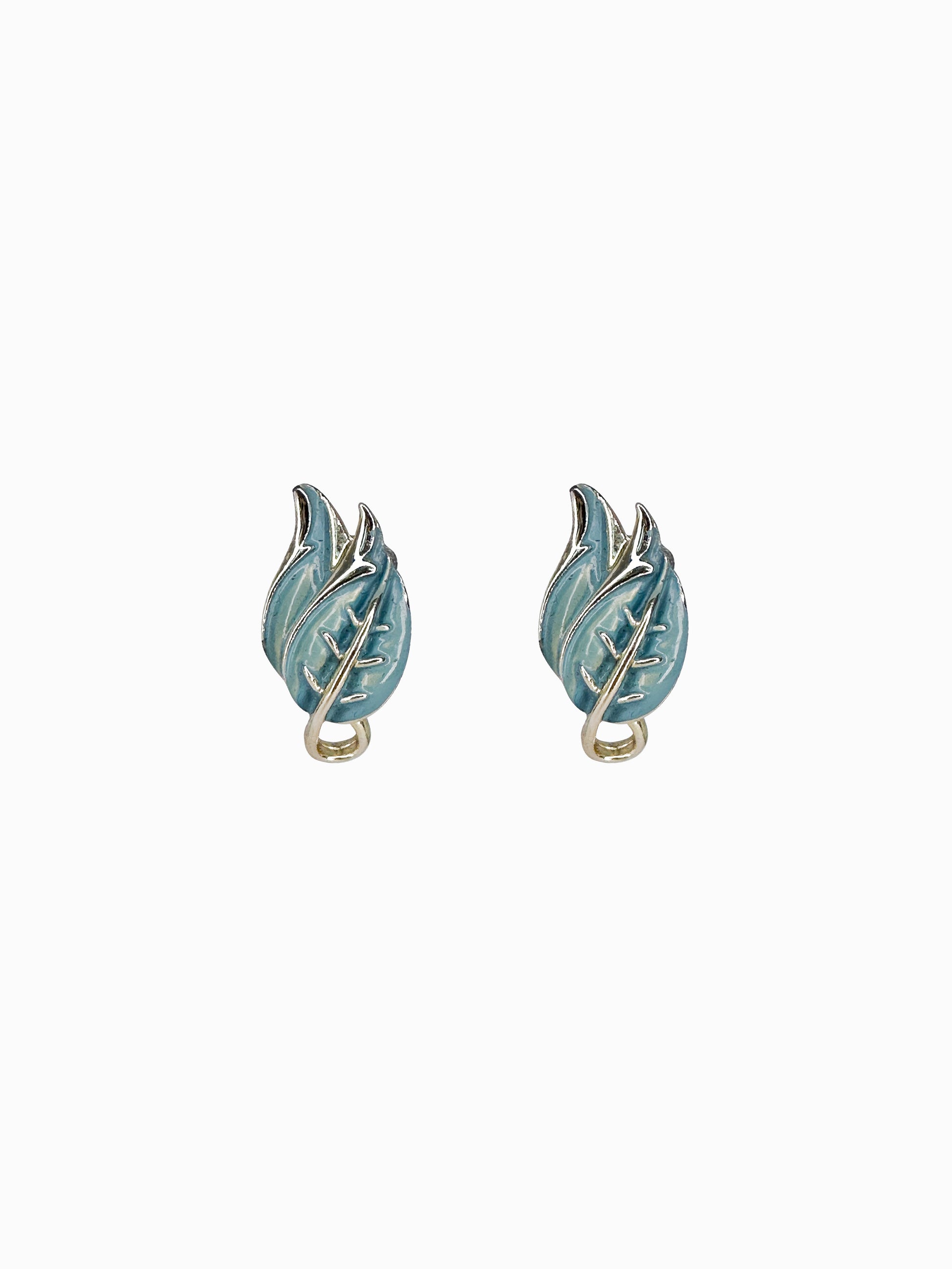 Vintage Turquoise Enamel Leaf Mini Earrings
