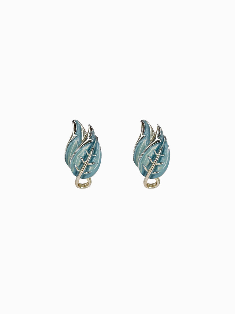 Vintage Turquoise Enamel Leaf Mini Earrings