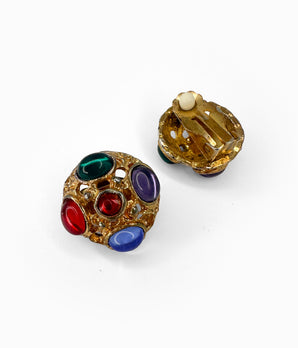 Vintage 1980's Colorful Cabochon Mini Earrings