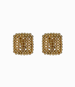 Vintage 1990's Gold Tone Ball Net Button Earrings