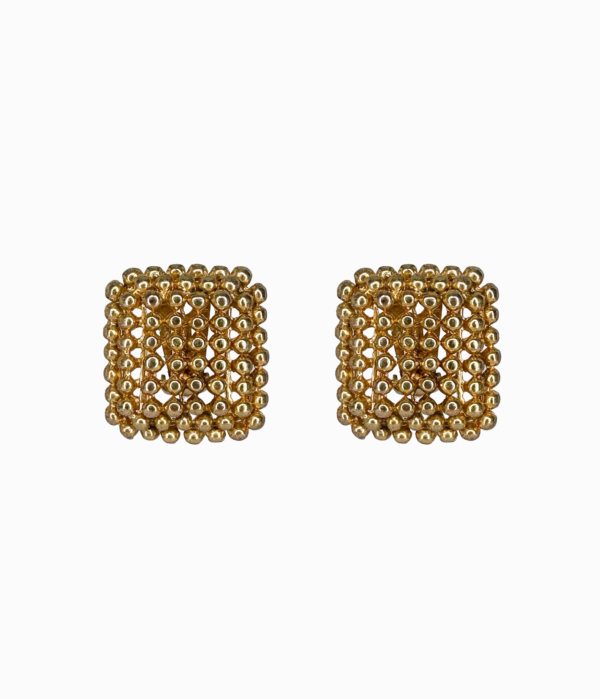 Vintage 1990's Gold Tone Ball Net Button Earrings
