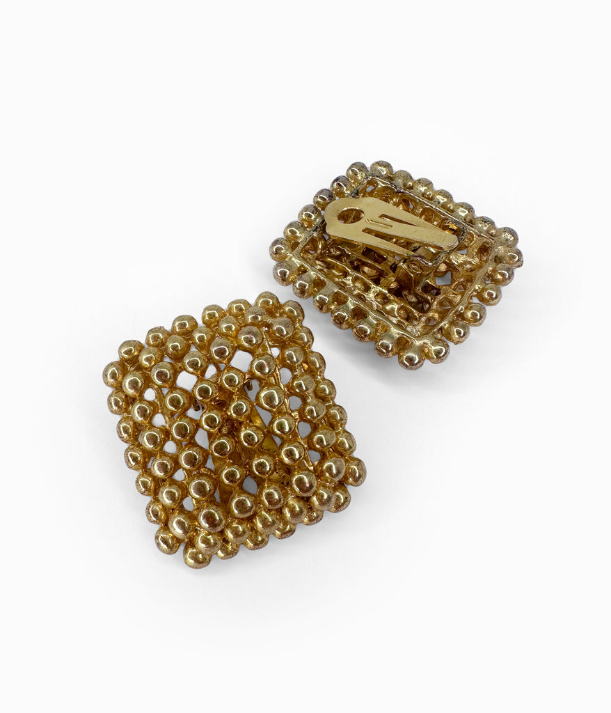 Vintage 1990's Gold Tone Ball Net Button Earrings