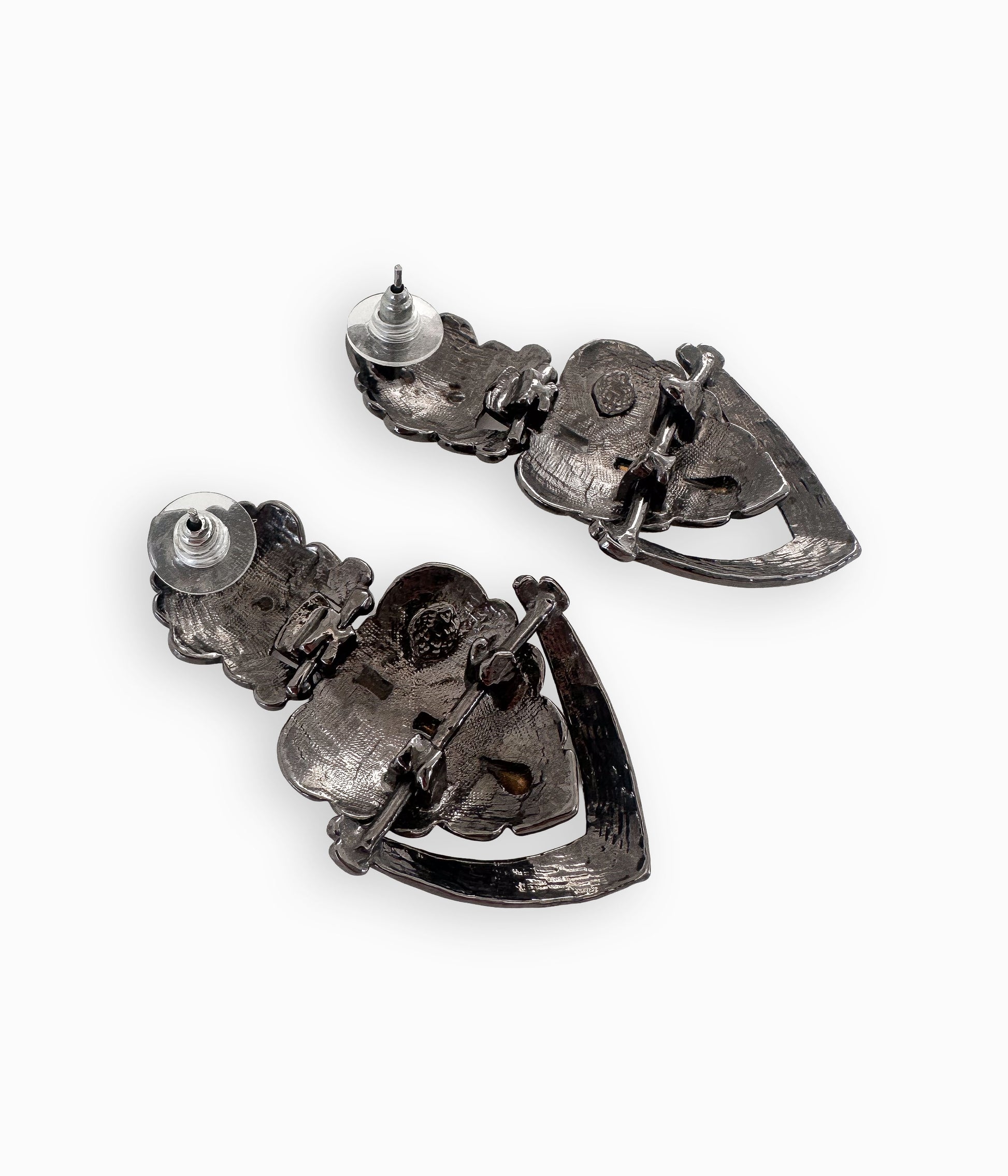 Vintage Dark Grey Shell Shaped Earrings With Crystals