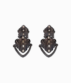 Vintage Dark Grey Shell Shaped Earrings With Crystals