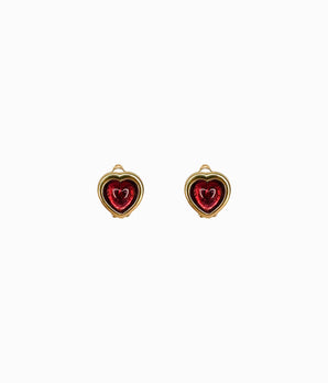 Vintage Cabuchon Red Heart Tiny Earrings