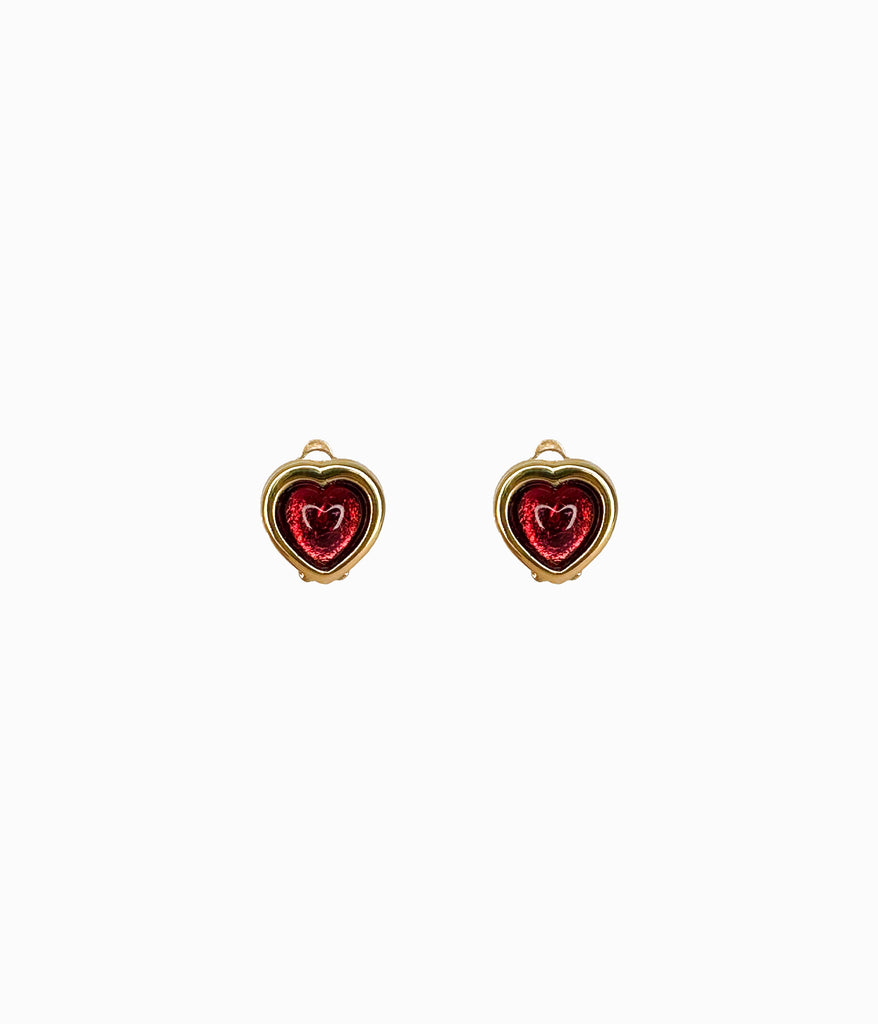 Vintage Cabuchon Red Heart Tiny Earrings