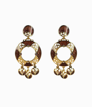EDGAR BEREBI Brown Enameled Gold Tone Celtic Pattern Earrings (NOS)