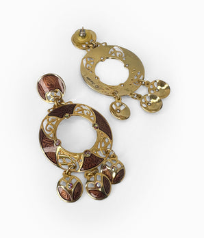 EDGAR BEREBI Brown Enameled Gold Tone Celtic Pattern Earrings (NOS)