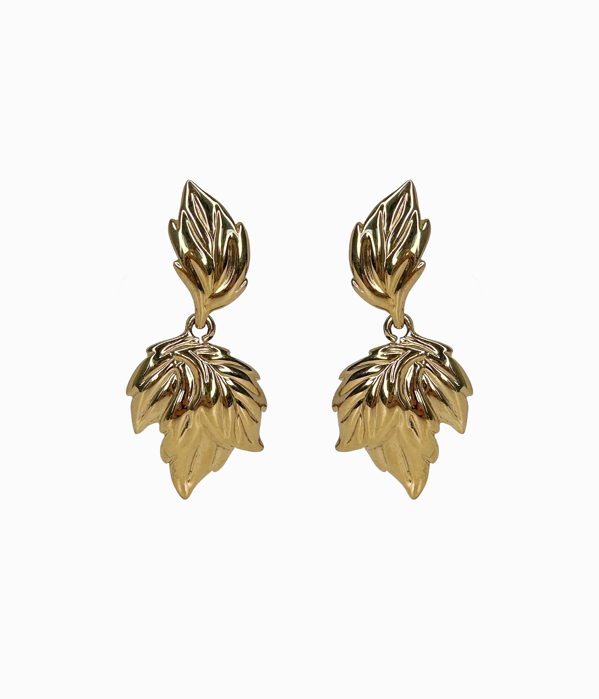 Vintage 1980's Gold Tone Leaf Earrings (NOS)