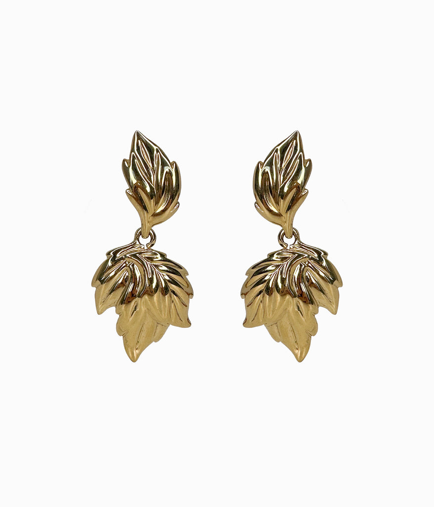 Vintage 1980's Gold Tone Leaf Earrings (NOS)