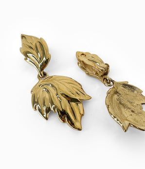 Vintage 1980's Gold Tone Leaf Earrings (NOS)