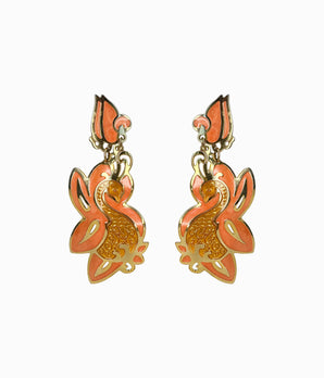 EDGAR BEREBI 1990's Orange Enameled Swan on Gold Tone Earrings (NOS)