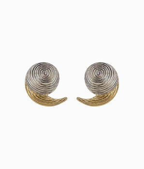Vintage 1990's Silver & Gold Tone Swirl Button Earrings (NOS)