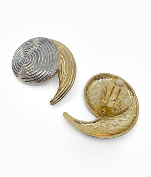 Vintage 1990's Silver & Gold Tone Swirl Button Earrings (NOS)