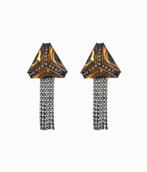 Vintage 1980's Orange Lucite Earrings With Rhinestone Tassles