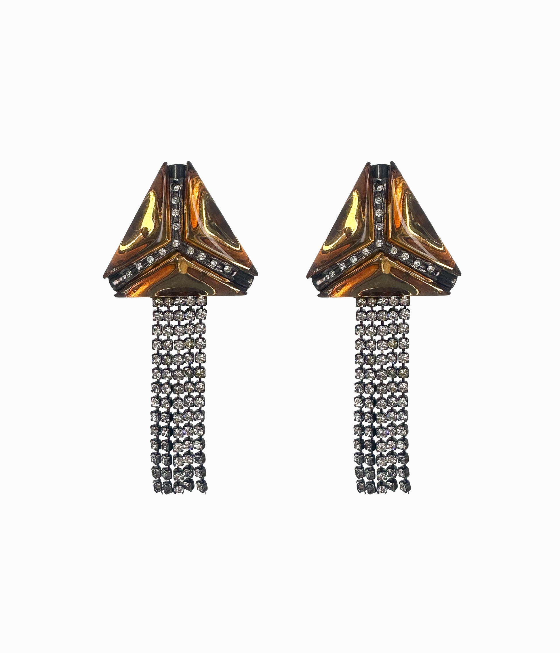 Vintage 1980's Orange Lucite Earrings With Rhinestone Tassles